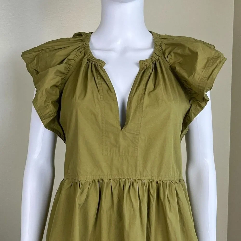 Marie Oliver Women Size XS Green Kara Tiered Cotton Babydoll Mini Pullover Dress